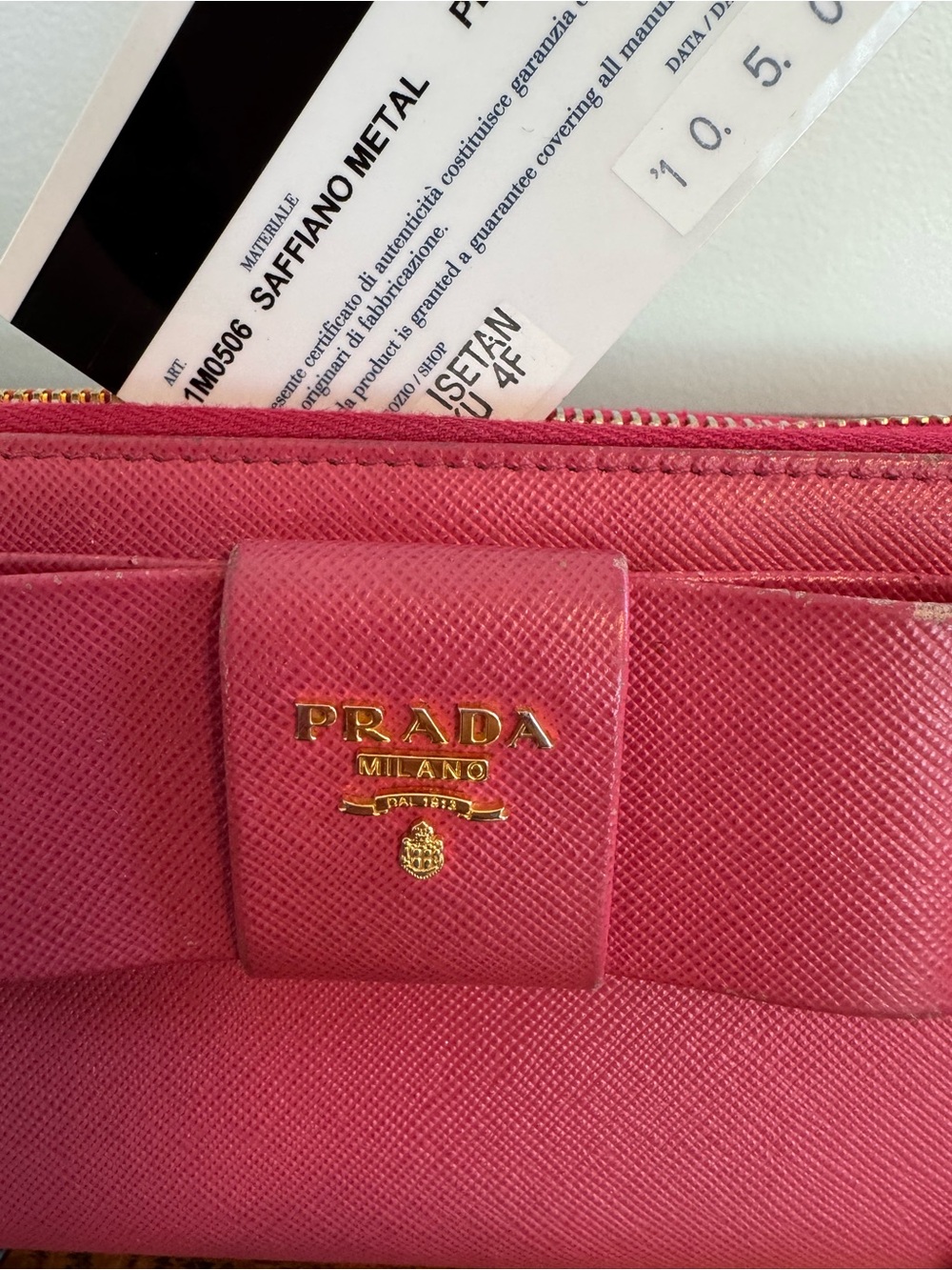Prada Pink Saffiano Leather Fiocco Bow Zip Around Wallet - Picture 3 of 12
